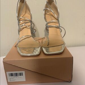 Silver Strappy Lace-Up Women’s Heels
